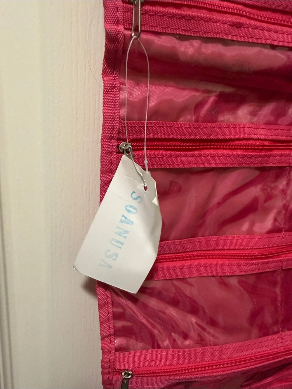 Pink Hanging Jewelry & Accessory Organizer with Zebra Accent NWT